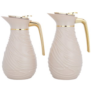 Al Saif Gallery thermos set, 2 pieces, 1/0.75 liter, glass inner container, plastic outer shell - light brown product image 2