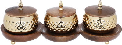 طقم زبديات بغطاء خشب السيف غاليري، 43×15.6×13 سم، قاعدة - بني product image 1