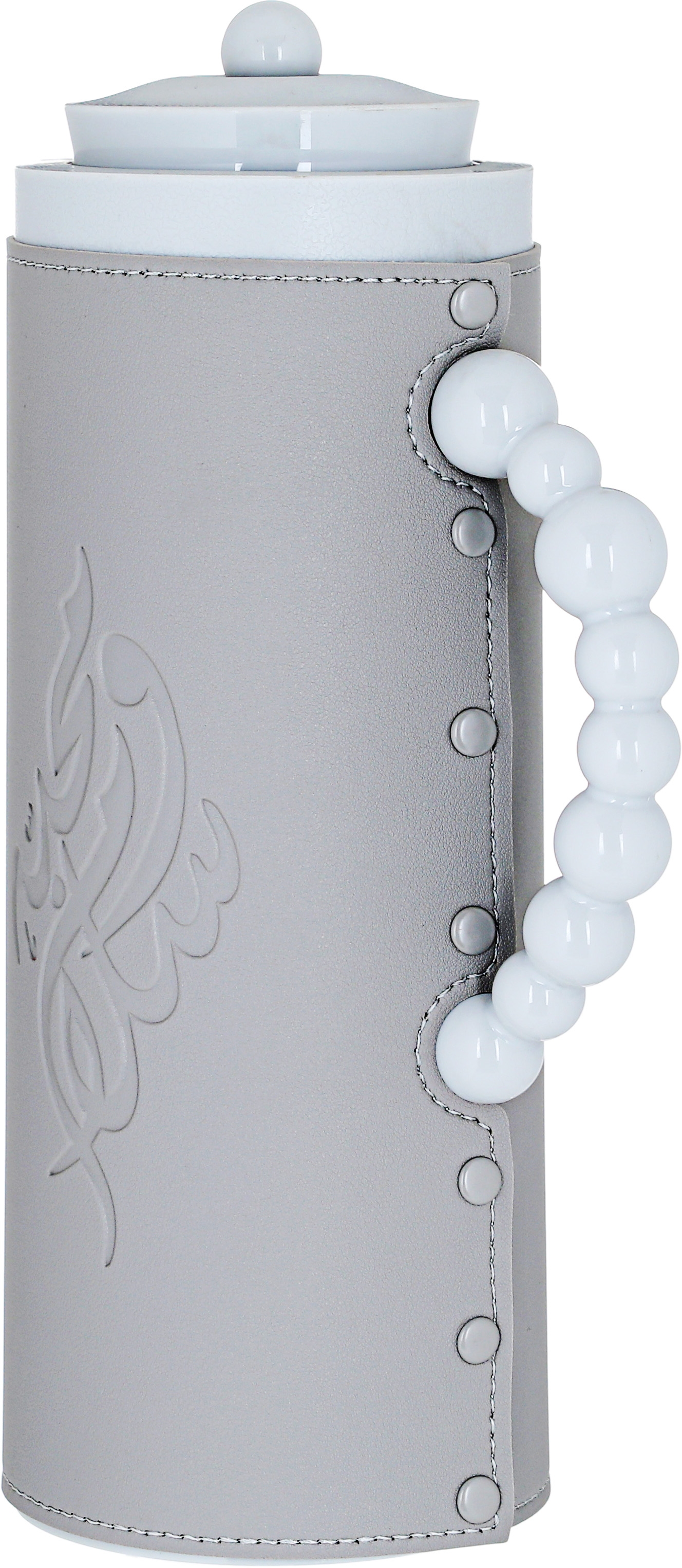 Al Saif Gallery Royal 7 glass thermos, 1 liter, with leather cover, glass inner shell, plastic outer shell - light gray product image 2