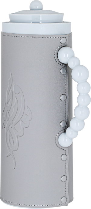 Al Saif Gallery Royal 7 glass thermos, 1 liter, with leather cover, glass inner shell, plastic outer shell - light gray product image 2