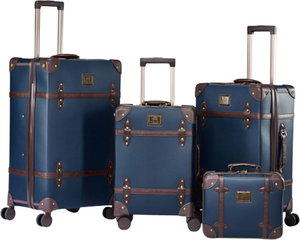 طقم حقيبة سفر جلد صناعي ليمرا، 4 مقاسات، 4 عجلات، زاوية 360 درجة، LMA-7051 - ازرق بني product image