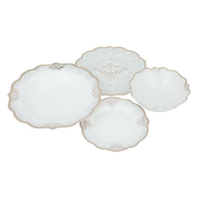 طقم سفرة بورسلان السيف غاليري، نقش فضي، 65 قطعة - أبيض product image 3