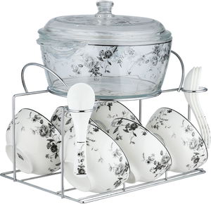 Golden Gallery Porcelain Glass Soup Set, 16 Pieces, Embossed - Translucent White product image 2