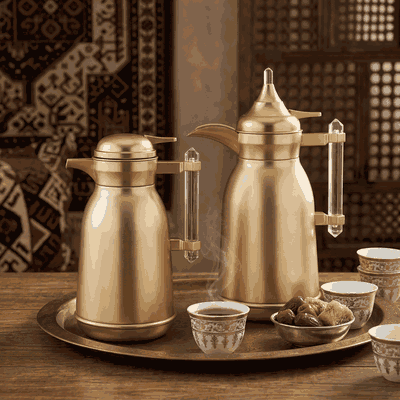 طقم ترامس شهد السيف غاليري، 1 لتر، حافظة داخلية زجاج حراري، هيكل خارجي استيل، 2 قطعة - ذهبي product image 2