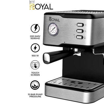 صانعة اسبريسو رويال، 950 واط، 1.5 لتر، 15 بار، شاشة ديجيتال، RA-CM3815 - فضي اسود product image 2