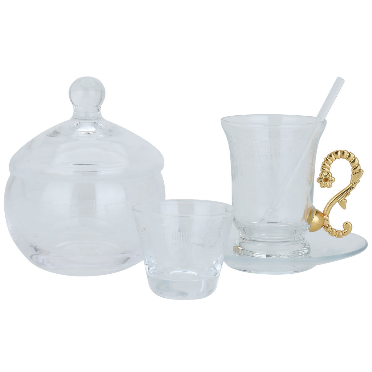 Al Saif Gallery crystal glass set, 50 pieces, with gold-transparent handle product image 1