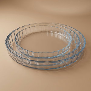 Al Saif Gallery glass oven tray set, 2/1.2/0.65 litres, round, with metal stand, 3 pieces - clear product image