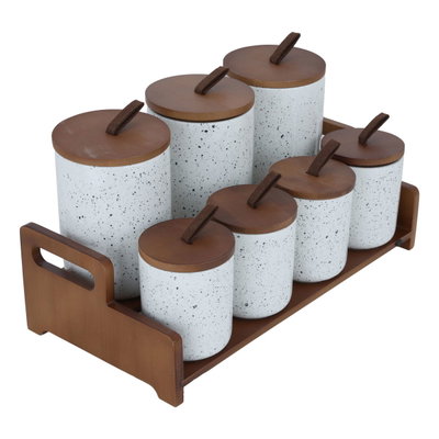 طقم علب بهارات رخام السيف غاليري، 7 قطع، غطاء، ستاند خشبي - أبيض product image 3