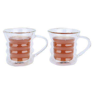 طقم بيالات شاي زجاج السيف غاليري، قطعتين - شفاف product image 1