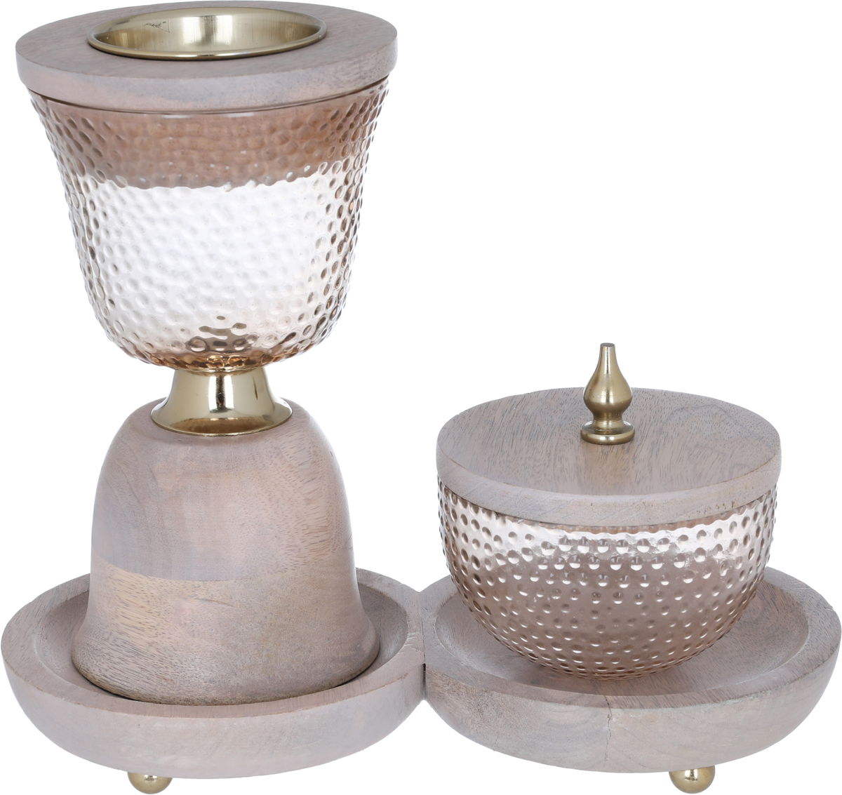 طقم مبخرة زجاج و علبة بخور السيف غاليري، 3 قطع - شفاف بني product image 1
