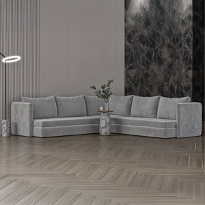 كنبة شكل L مودرن خشب سويدي،300×300 سم، قماش شانيل - رمادي product image