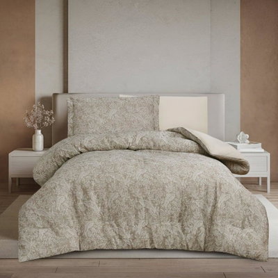 طقم لحاف سرير مشجر كوين مايكروفايبر ريفي، 4 قطع، شرشف مطاط، 12402249023 - بيج مشجر product image 1