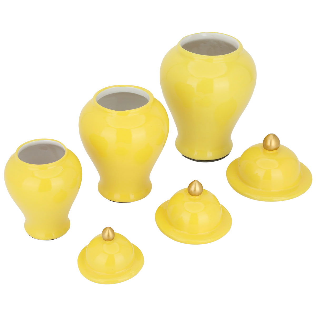 Al Saif Gallery porcelain vase set, 3 pieces, with lid - yellow product image 2