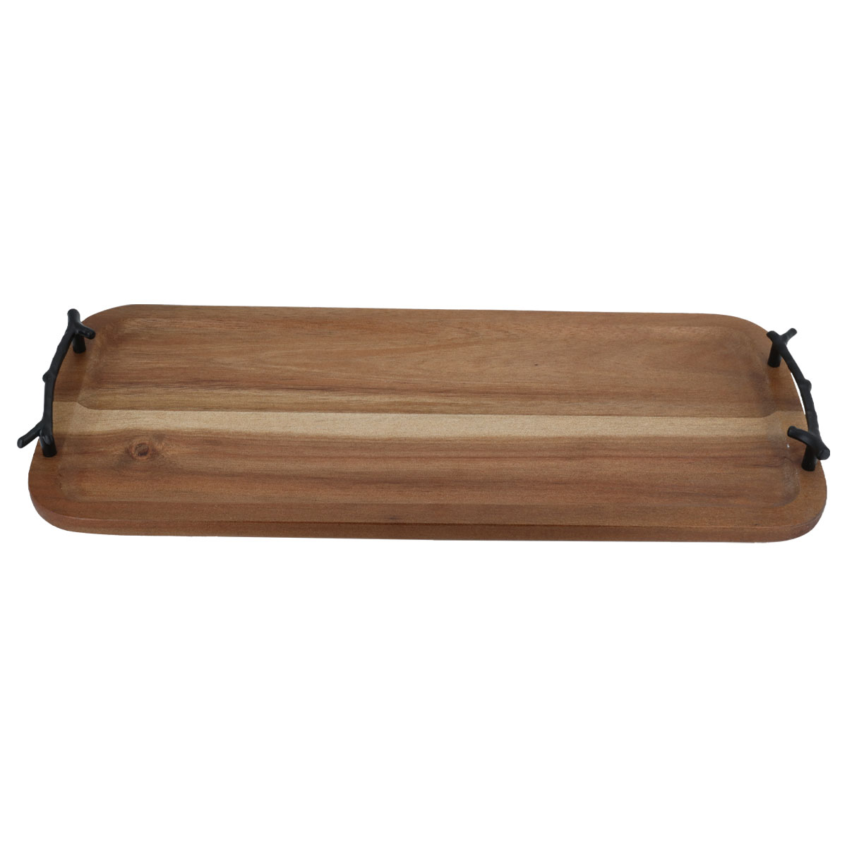 Al Saif Gallery wooden tray with black steel handle, 47x20x2 cm, rectangle - dark brown product image 3