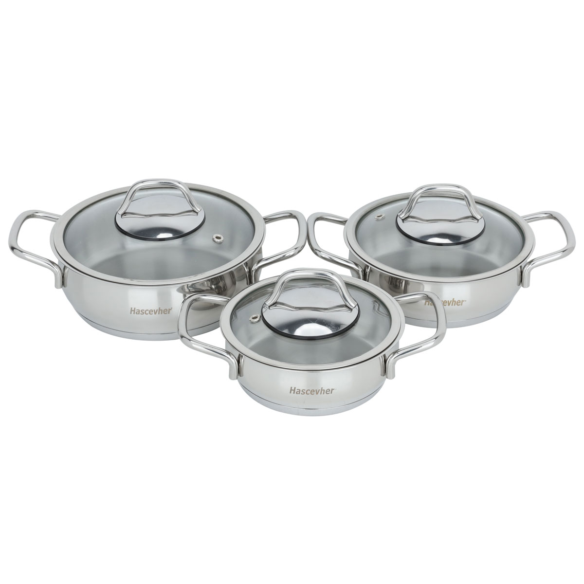 طقم قدور استيل بغطاء زجاج هاتشيفر، 6 قطع - فضي product image