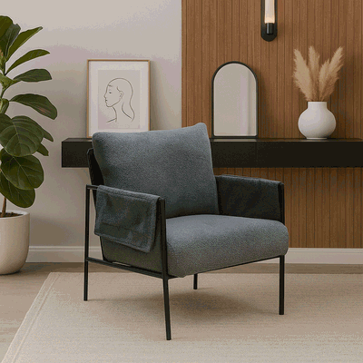 كرسي مودرن معدن، 85×60×60 سم، قماش بوكليه واسفنج - رمادي product image 2