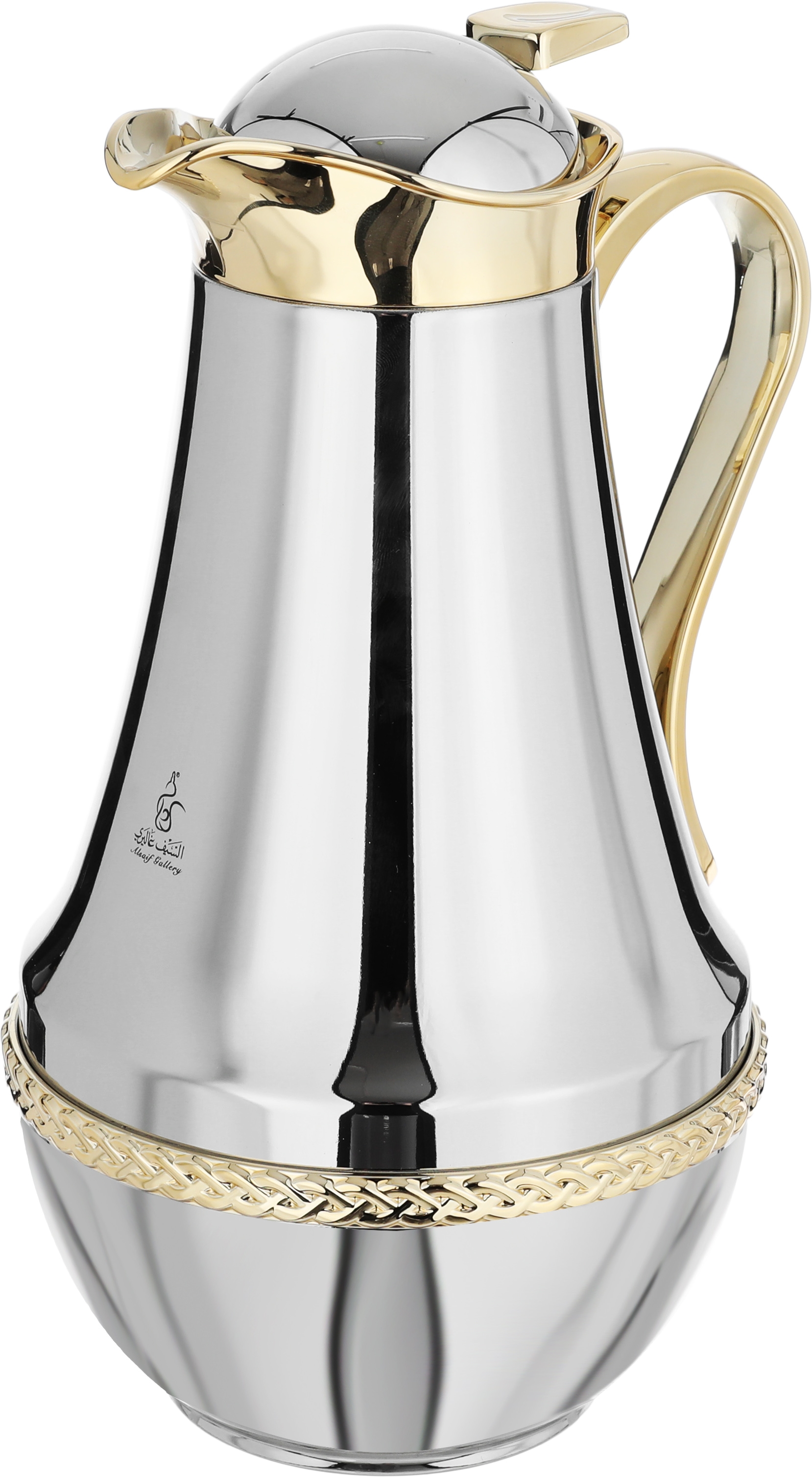 Al Saif Gallery Nouf thermos set, 0.7 / 1 liter, 2 pieces, thermal glass inner shell, stainless steel outer shell - silver gold product image 6