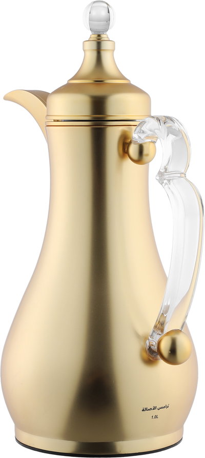 Al Saif Gallery Asalah Thermos Set, 2 pieces, 1/1 liter, glass interior, transparent handle, push-button - gold product image 4
