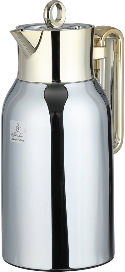 Al Saif Gallery Al Durra Thermos Set, 1/1 Liter, 2 Pieces, Glass Inner Container, Push Button, Gold-Silver Handle product image 5