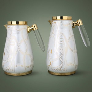 Al Saif Gallery thermos set, 1/0.75 litre, two pieces, thermal glass inner container, steel outer shell - white product image