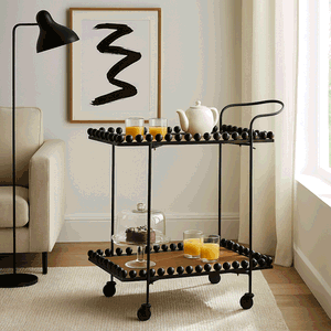 عربة تقديم الطعام معدن و خشب، 84×40×70 سم، 2 رف، عجلات دوارة 360 - اسود بني product image 2