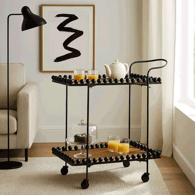 Metal And Wood Serving Trolley, 84×40×70 Cm, 2 Shelves, 360 Swivel Casters - Black/Brown product image 2