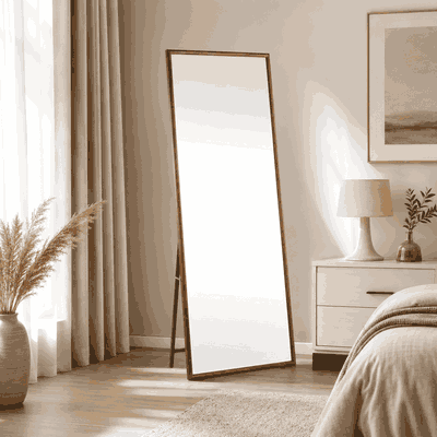 مراية ستاند زجاج، 180×79 سم، ستاند معدن، اطار خشب MDF - بنى product image 3