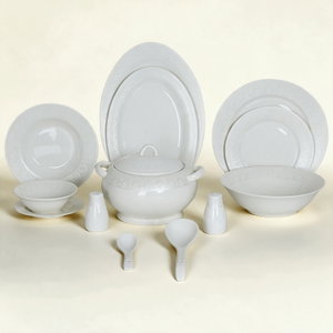 طقم سفرة بورسلان السيف غاليري، 44 قطعة، حواف مزخرفة - ابيض product image