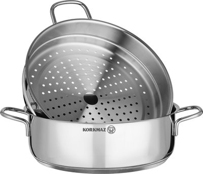 Korkmaz Perla Double Stainless Steel Saucepan, 28cm, Glass Lid - Silver product image 3