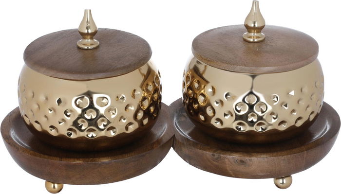 Al Saif Gallery Steel Yogurt Set, 13 x 16 x 28 cm, 3 pieces, wooden tofa, lid - brown product image 1