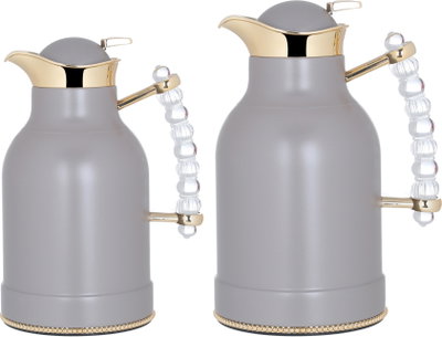 Al Saif Gallery Farida thermos set, 1/0.7 litre, transparent handle, two pieces, thermal glass inner case, steel outer case - Cappuccino product image 2