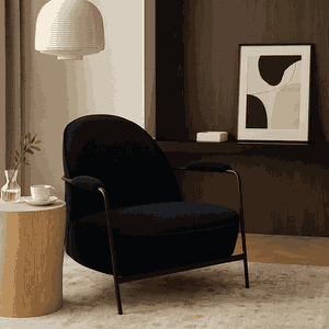 Modern Metal Chair, 85×60×60 Cm, Bouclé Fabric And Foam - Black product image
