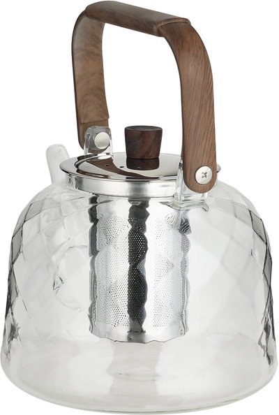 ابريق شاي مع مصفاة ستانلس ستيل زجاج السيف غاليري، يد خشبي غامق - فضي شفاف product image 2