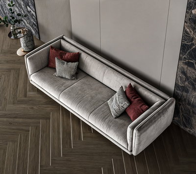 Modern Swedish wood sofa, 230x85x45 cm, Chanel fabric - off-white product image 2