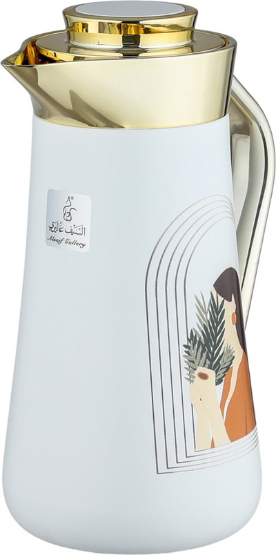Al-Saif Gallery Al-Huda Stainless Steel Thermos, 1 Liter, Gold Handle, Push Button - White product image 4