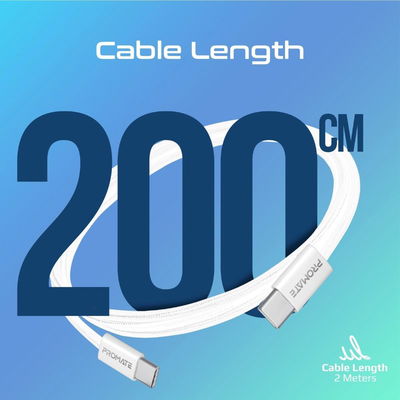 Promate Plastic USB-C Charging Cable, Powerful Sync, Type C Charging Cable, 60W Power, 480Mbps Data Transfer - White product image 3
