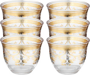 Al Saif Gallery Max Arabic coffee cups set, 6 pieces, 90 ml, golden pattern - transparent product image