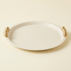 Alsaif Gallery Stainless Steel Serving Tray with Gold Handles, 35 x 35 x 3.5 cm, Round - Cream product image