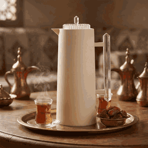 Glory Lean Thermos, 1 Liter, Glass Inner Container, Push Button, Transparent Handle - Dark Beige product image 2