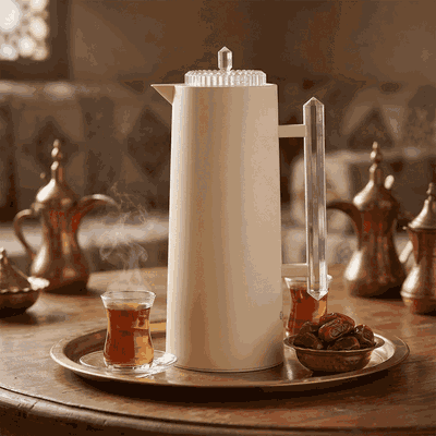 Glory Lean Thermos, 1 Liter, Glass Inner Container, Push Button, Transparent Handle - Dark Beige product image 2