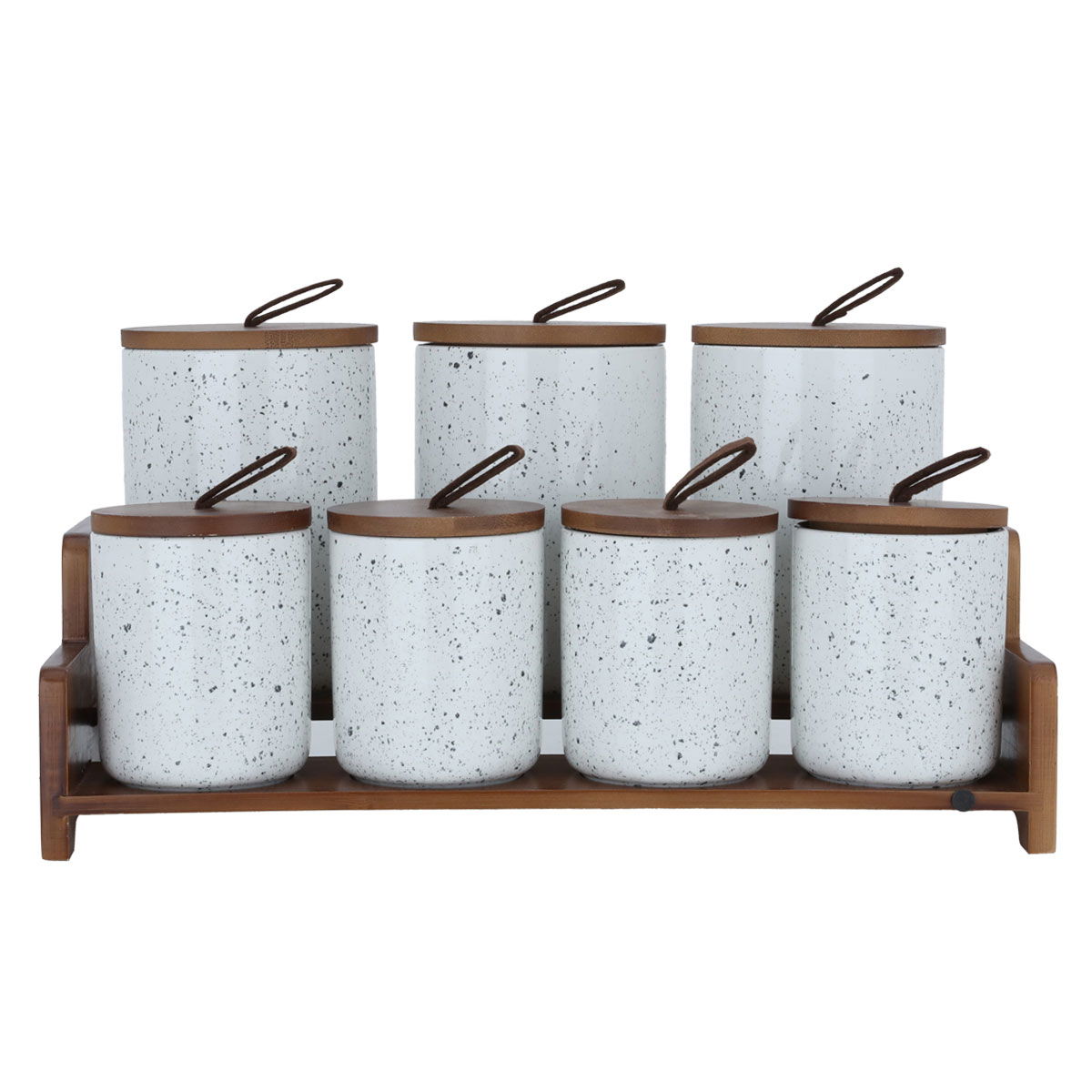 Al Saif Gallery marble spice jar set, 7 pieces, lid, wooden stand - white product image