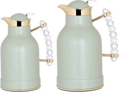 Al Saif Gallery Farida thermos set, 1/0.7 liter, two pieces, thermal glass inner container, steel outer shell - light green product image 2