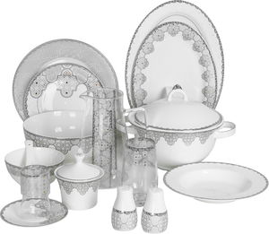 طقم سفرة بورسلان زجاج السيف غاليري، 61 قطعة، منقوش - ابيض شفاف product image