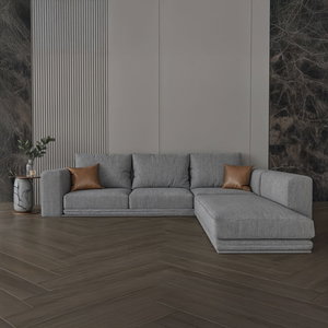 Modern L-shaped Swedish wood sofa, 300 x 300 cm, Chanel fabric - gray product image
