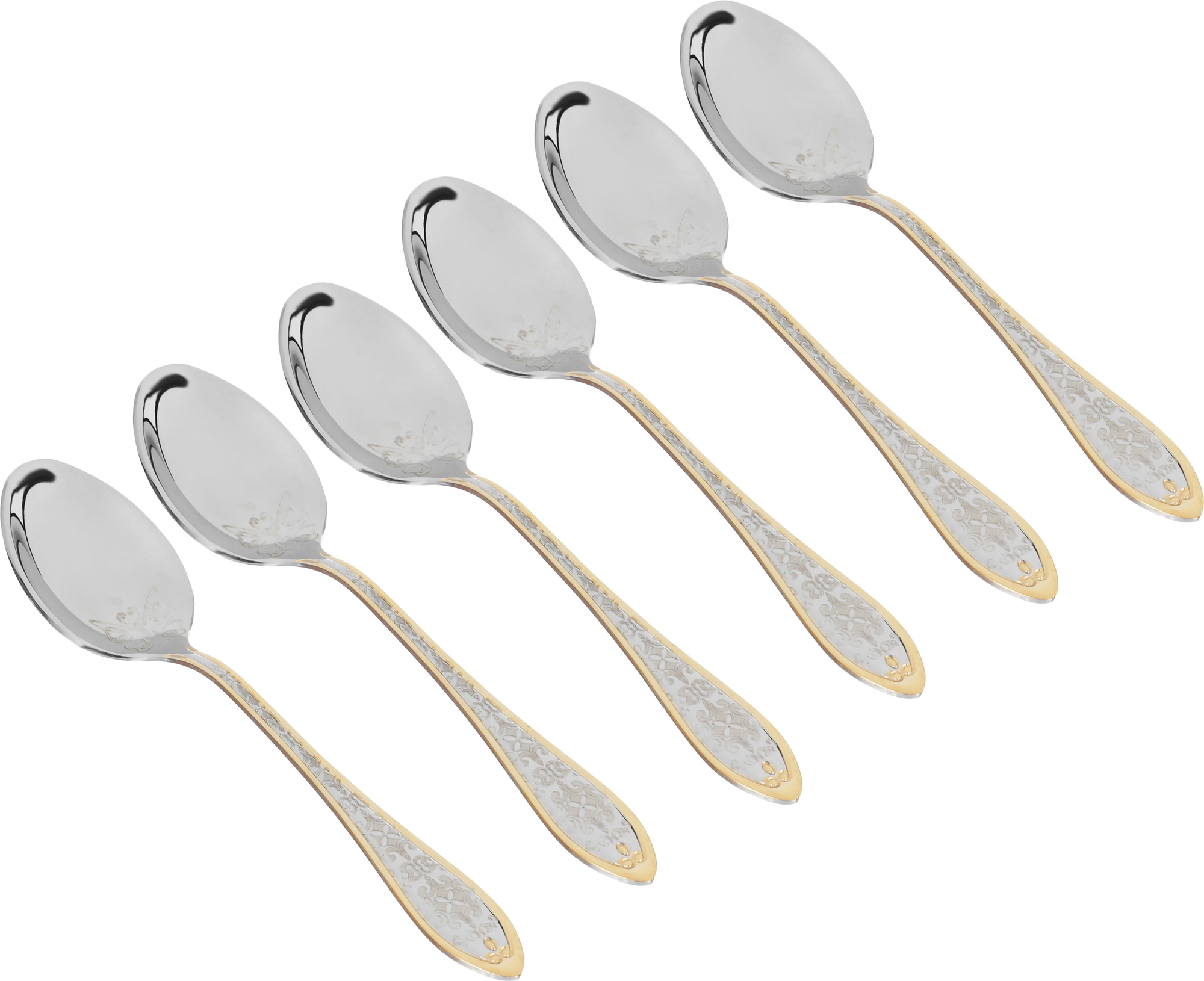 Al Saif Gallery steel sweet spoon set, 6 pieces - silver engraved with a golden script product image 1