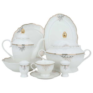 طقم سفرة بورسلان السيف غاليري، نقش فضي، 65 قطعة - أبيض product image