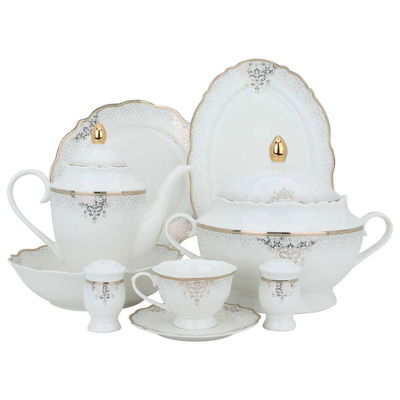 طقم سفرة بورسلان السيف غاليري، نقش فضي، 65 قطعة - أبيض product image 1