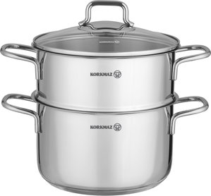 قدر مزدوج ستانلس ستيل كوركماز بيرلا، 20 سم، غطاء زجاج - فضي product image 2