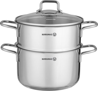 قدر مزدوج ستانلس ستيل كوركماز بيرلا، 20 سم، غطاء زجاج - فضي product image 2