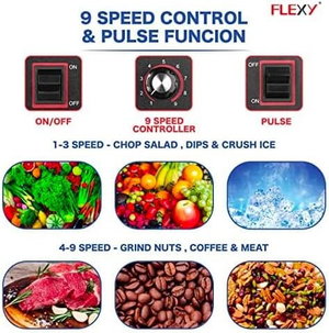 Flexy FCB8040PT Blender, 1500W, 2L, Stainless Steel Blades, 9 Speeds - Red Black product image 2